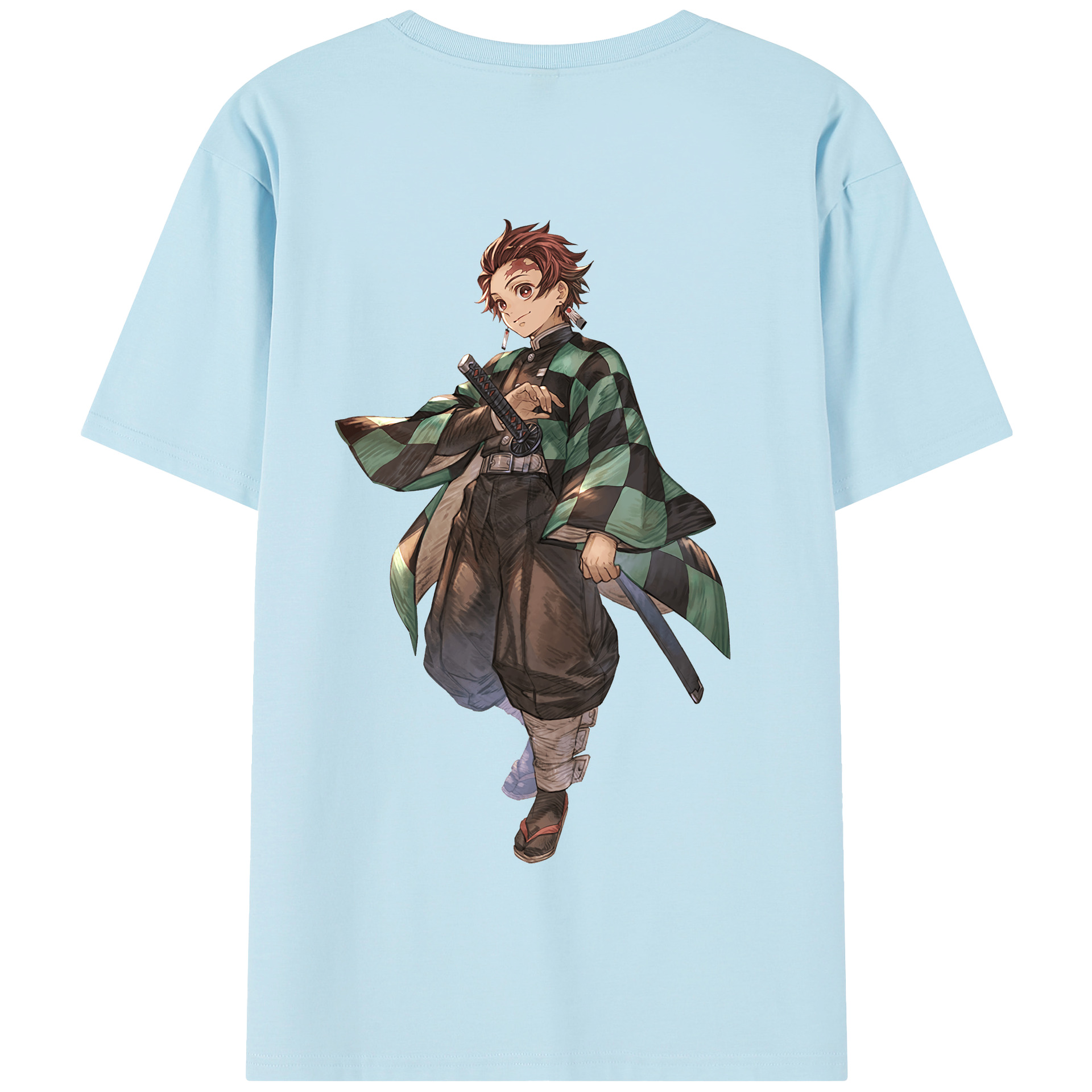 （画像用） 鬼滅の刃 竈門 炭治郎／かまど たんじろう Kamado Tanjirou 綿100％半袖Tシャツ（背面プリント）